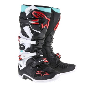 Bottes Alpinestars Tech 7 Noir Turquoise Blanc Rouge 