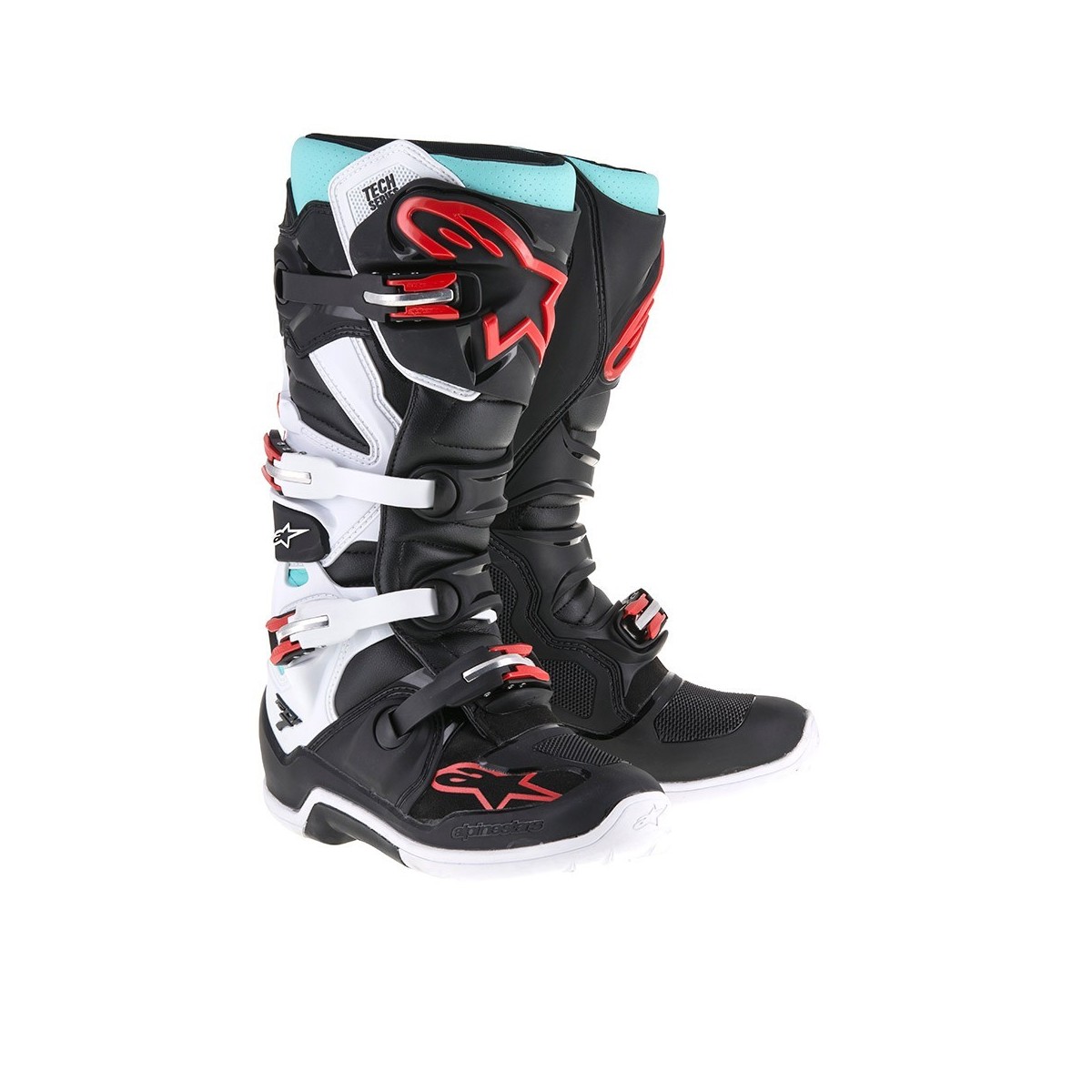 Bottes Alpinestars Tech 7 Noir Turquoise Blanc Rouge 