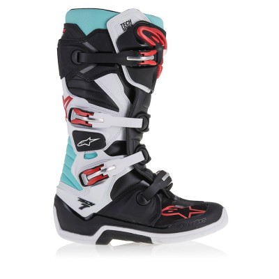 Bottes Alpinestars Tech 7 Noir Turquoise Blanc Rouge 