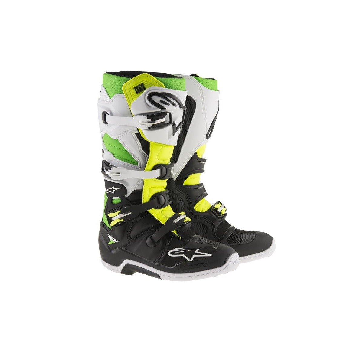 Bottes Alpinestars Tech 7 Noir Blanc Vert Jaune Fluo 