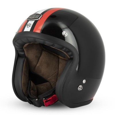 Casque Gasoline Jet Cafe Racer S250 Noir/Rouge/Blanc Brillant 