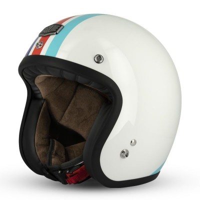 Casque Gasoline Jet Cafe Racer S250 Blanc/Bleu/Rouge Brillant 