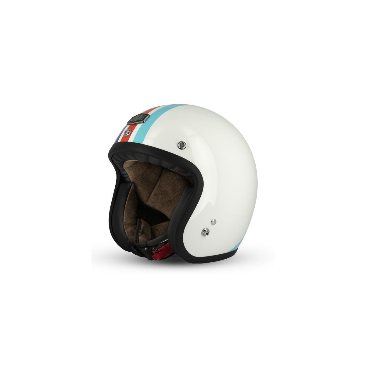 Casque Gasoline Jet Cafe Racer S250 Blanc/Bleu/Rouge Brillant 