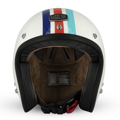 Casque Gasoline Jet Cafe Racer S250 Blanc/Bleu/Rouge Brillant 