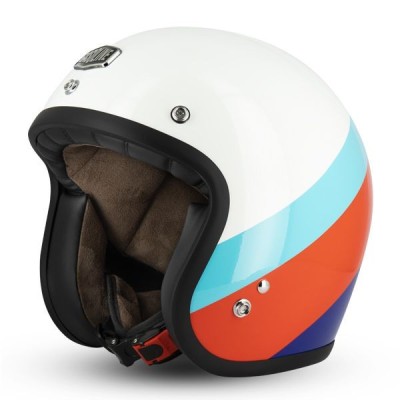 Casque Gasoline Jet Cafe Racer S250 Blanc/Bleu ciel/Rouge Brillant 