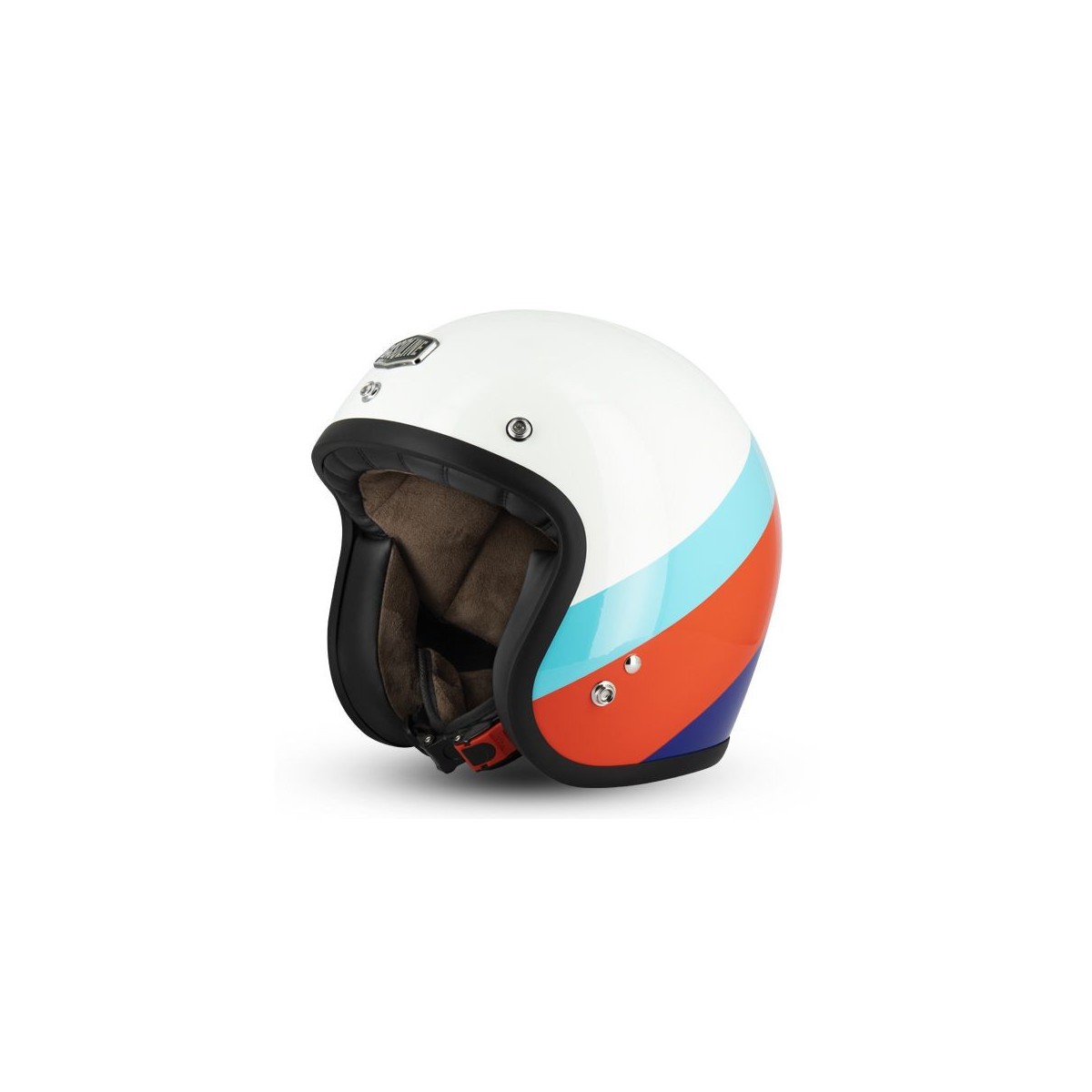 Casque Gasoline Jet Cafe Racer S250 Blanc/Bleu ciel/Rouge Brillant 