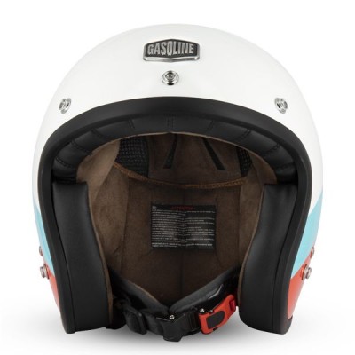 Casque Gasoline Jet Cafe Racer S250 Blanc/Bleu ciel/Rouge Brillant 