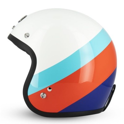 Casque Gasoline Jet Cafe Racer S250 Blanc/Bleu ciel/Rouge Brillant 