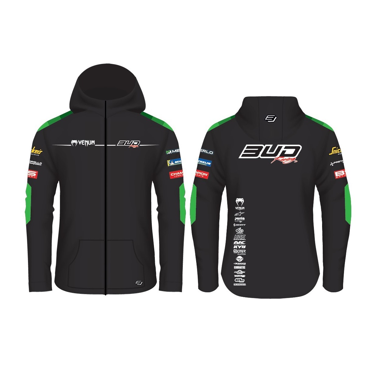 Sweat Enfant Team  Bud Racing à Capuche Zippé Team 24 Vert/Noir 