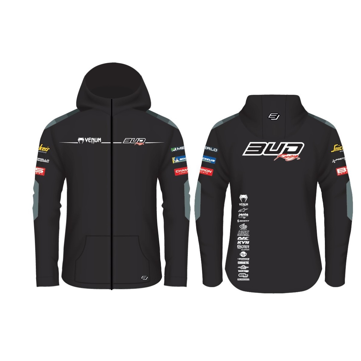 Sweat Enfant Team  Bud Racing à Capuche Zippé Team 24 Gris/Noir 