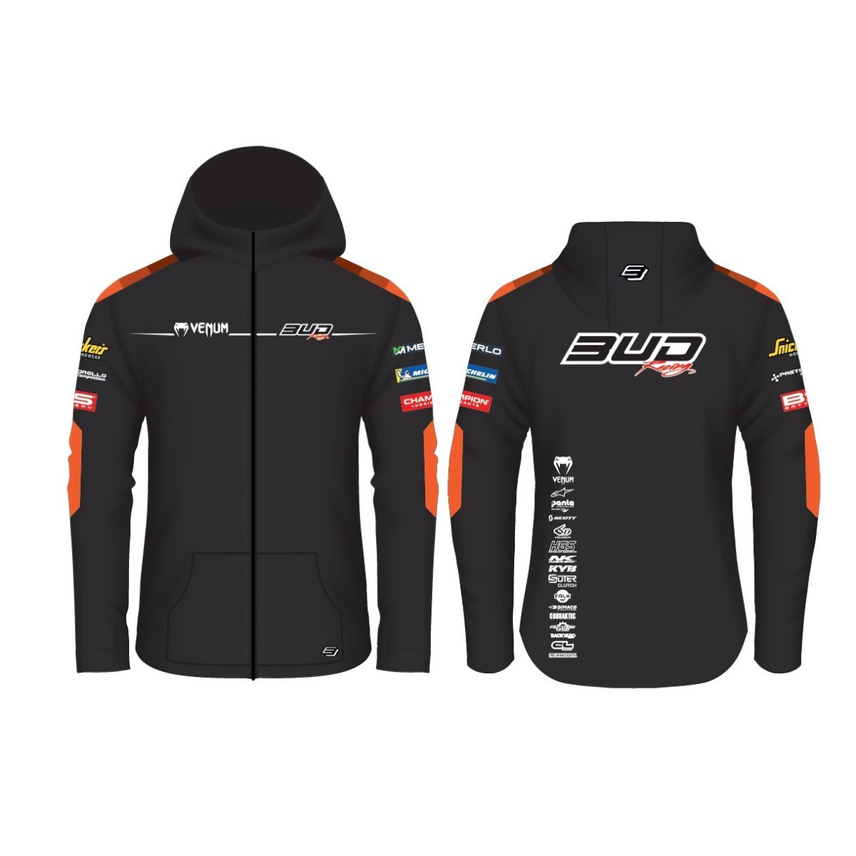 Sweat Enfant Team  Bud Racing à Capuche Zippé Team 24 Orange/Noir 