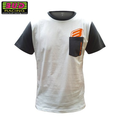 Tee shirt Bud Racing B-Logo SS Pocket Blanc Gris 