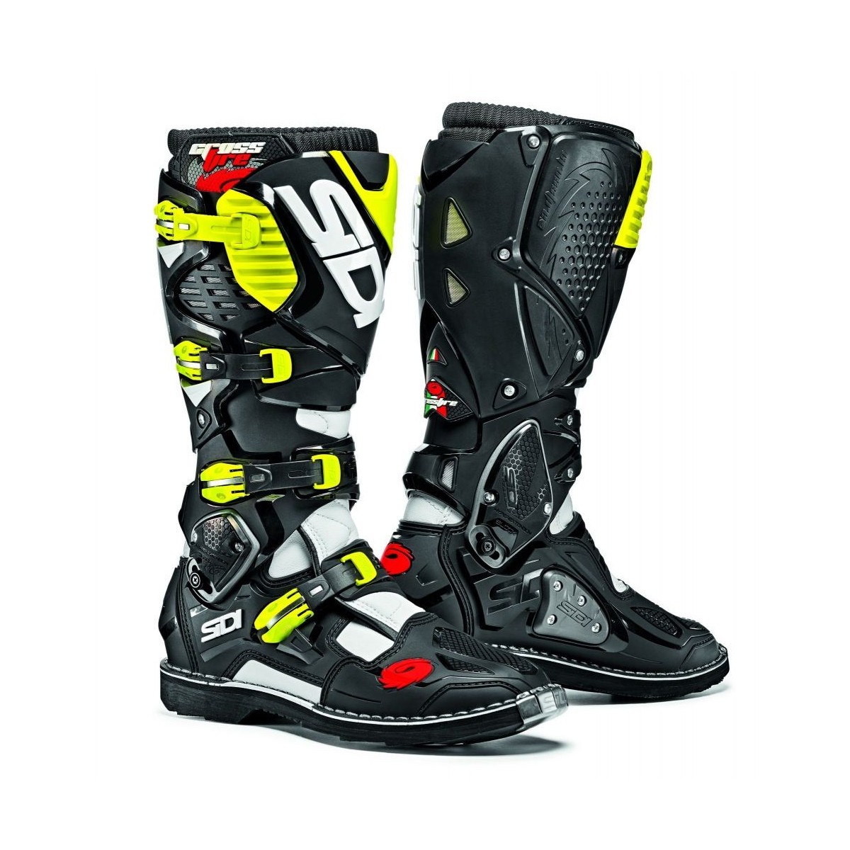 BOTTES SIDI CROSSFIRE 3 BLANC/NOIR/JAUNE FLUO 